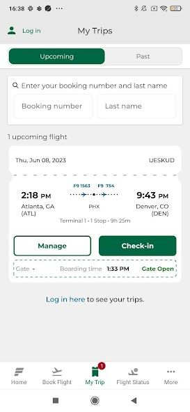 Frontier Airlines screenshot